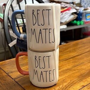 Rae Dunn Best Mates Mug Set - Cream with Blue and Orange Handles